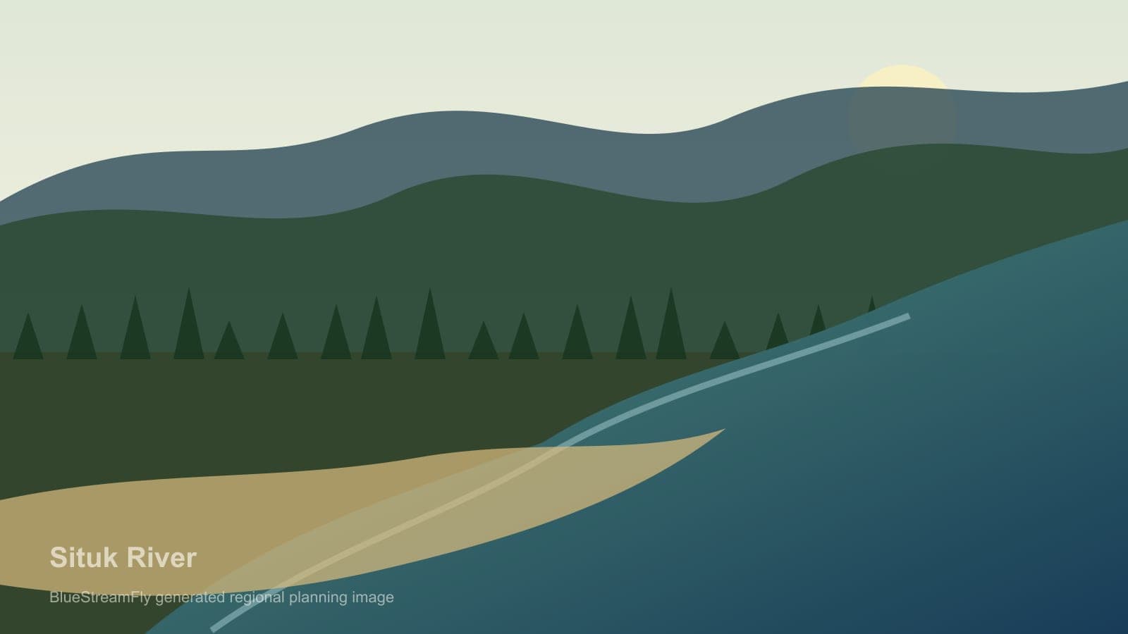 Generated coastal Alaska river scene for Situk River planning; not an exact location photo