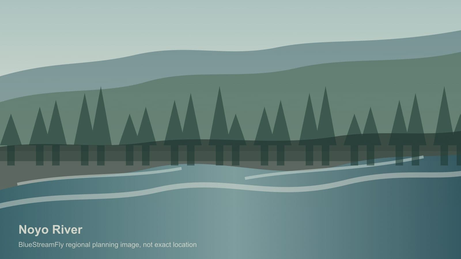 Generated regional Mendocino coastal river scene for Noyo River planning; not an exact location photo