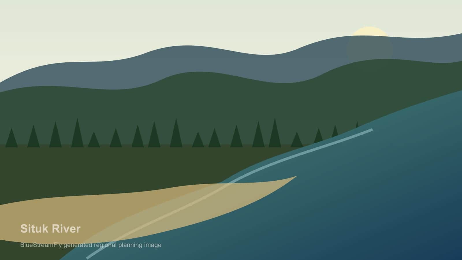 Generated coastal Alaska river scene for Situk River planning; not an exact location photo