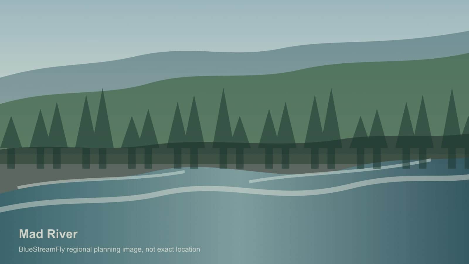 Generated regional Humboldt County river scene for Mad River planning; not an exact location photo