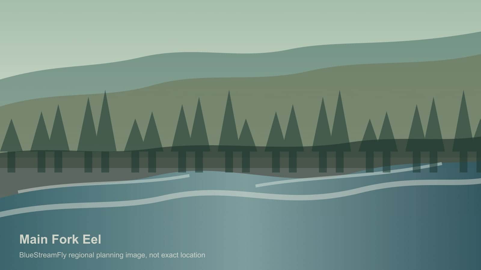 Generated regional inland North Coast river scene for Main Fork Eel River planning; not an exact location photo