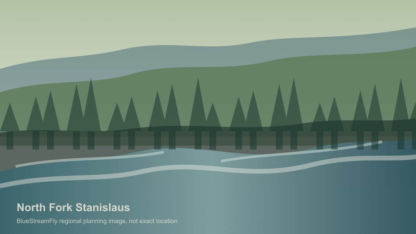 Generated regional Sierra canyon river scene for North Fork Stanislaus River near Avery planning; not an exact location photo