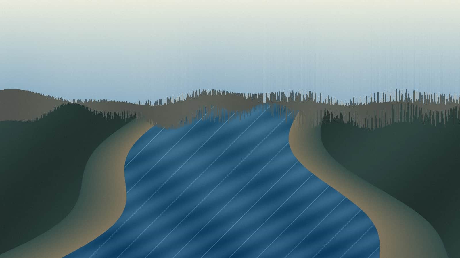 Generated regional Tuolumne River below Hetch Hetchy canyon scene; not an exact location photo