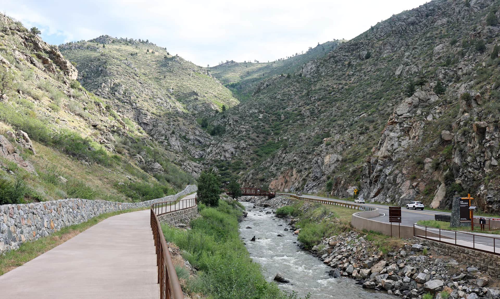 Clear Creek flowing beside the trail and U.S. 6 in Clear Creek Canyon Park near Golden, Colorado