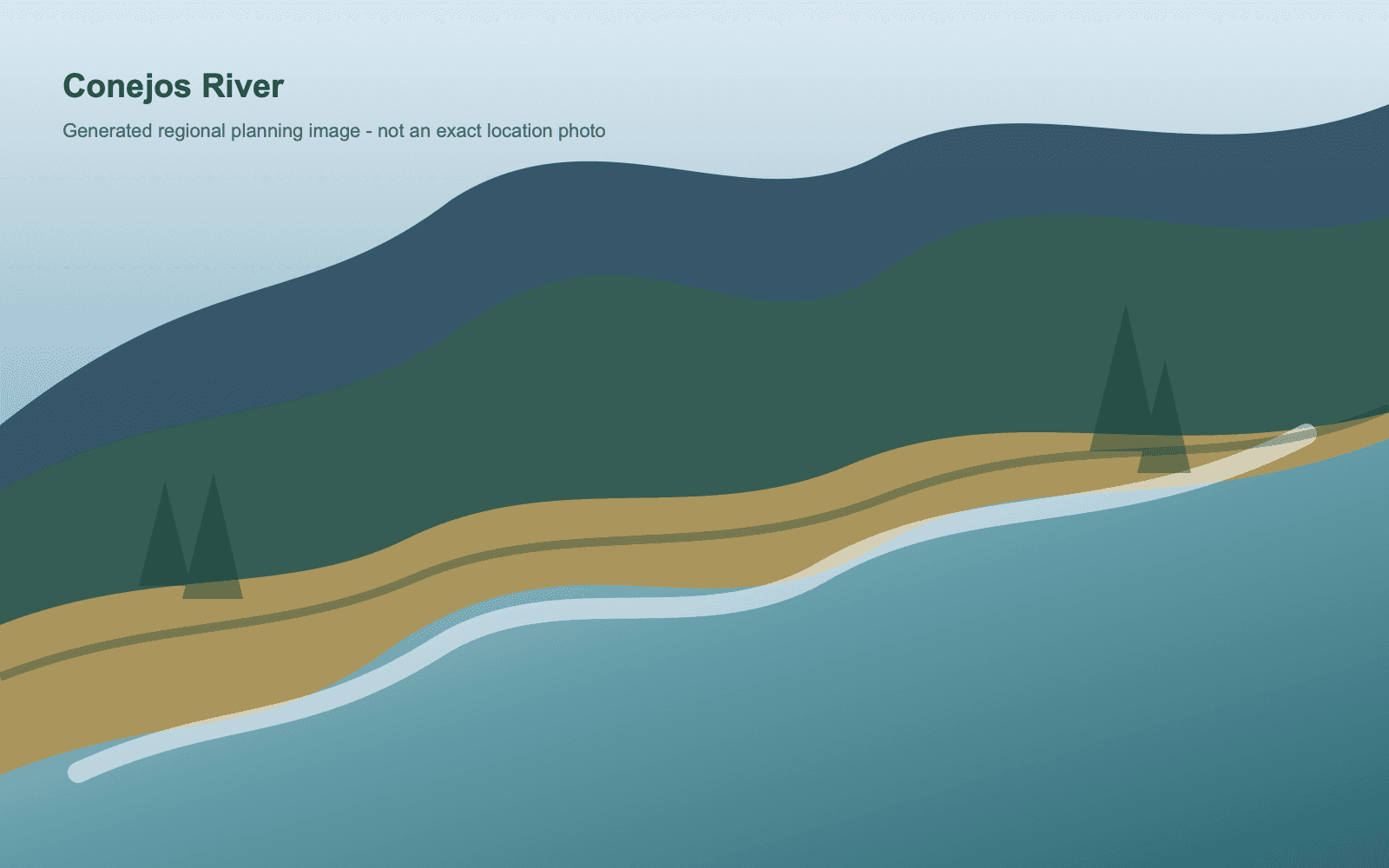 Generated high-country meadow trout river scene representing the Conejos River