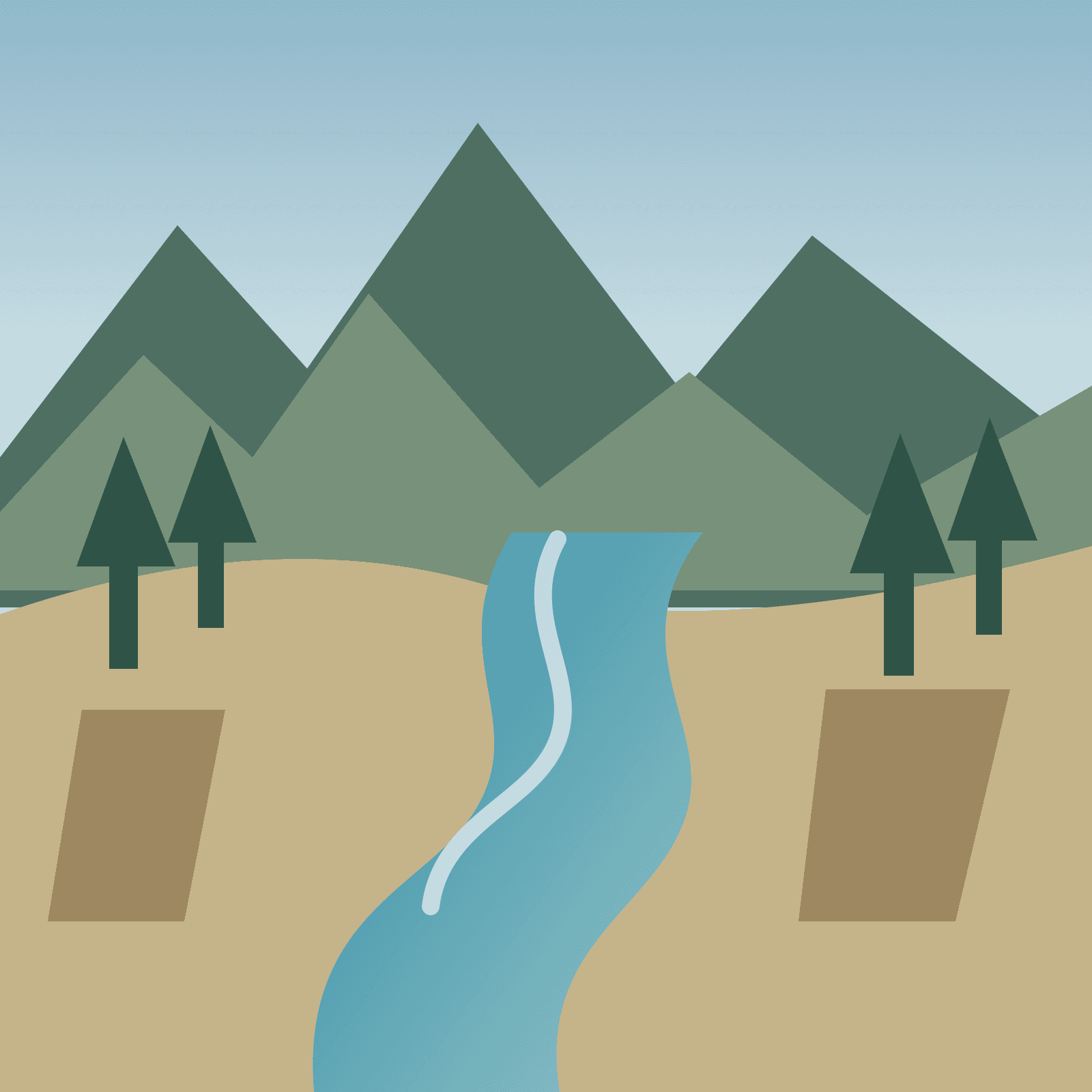 Generated high-country creek and Twin Lakes valley scene representing Lake Creek planning, not an exact location photo