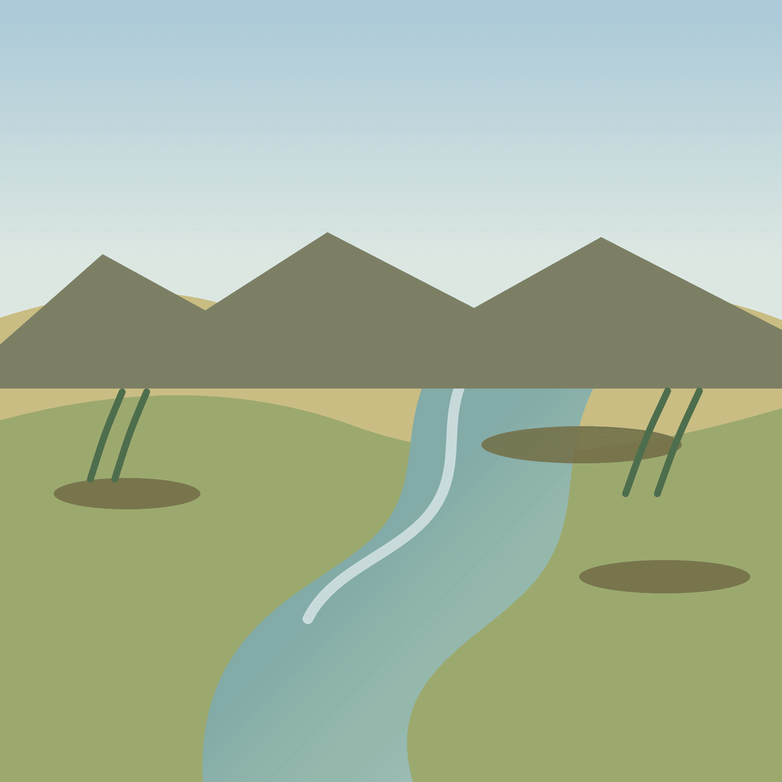 Generated open meadow tailwater scene representing Muddy Creek below Wolford Reservoir, not an exact location photo