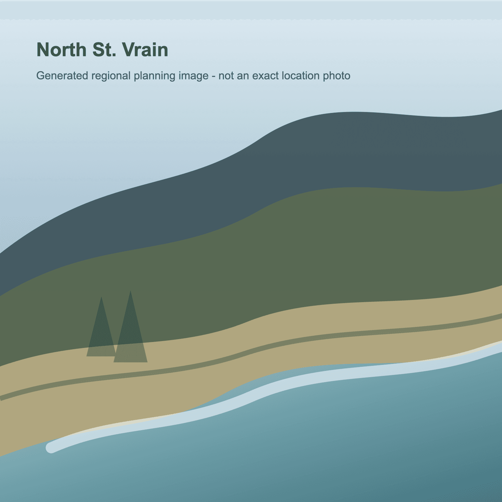 Generated foothill canyon creek scene representing North St. Vrain below Button Rock Reservoir
