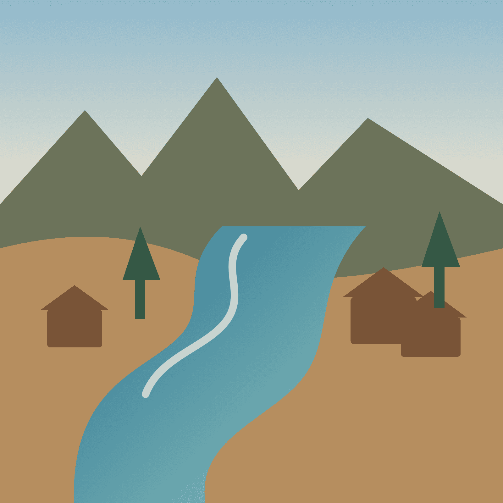 Generated mountain town river scene representing the San Juan at Pagosa Springs, not an exact location photo