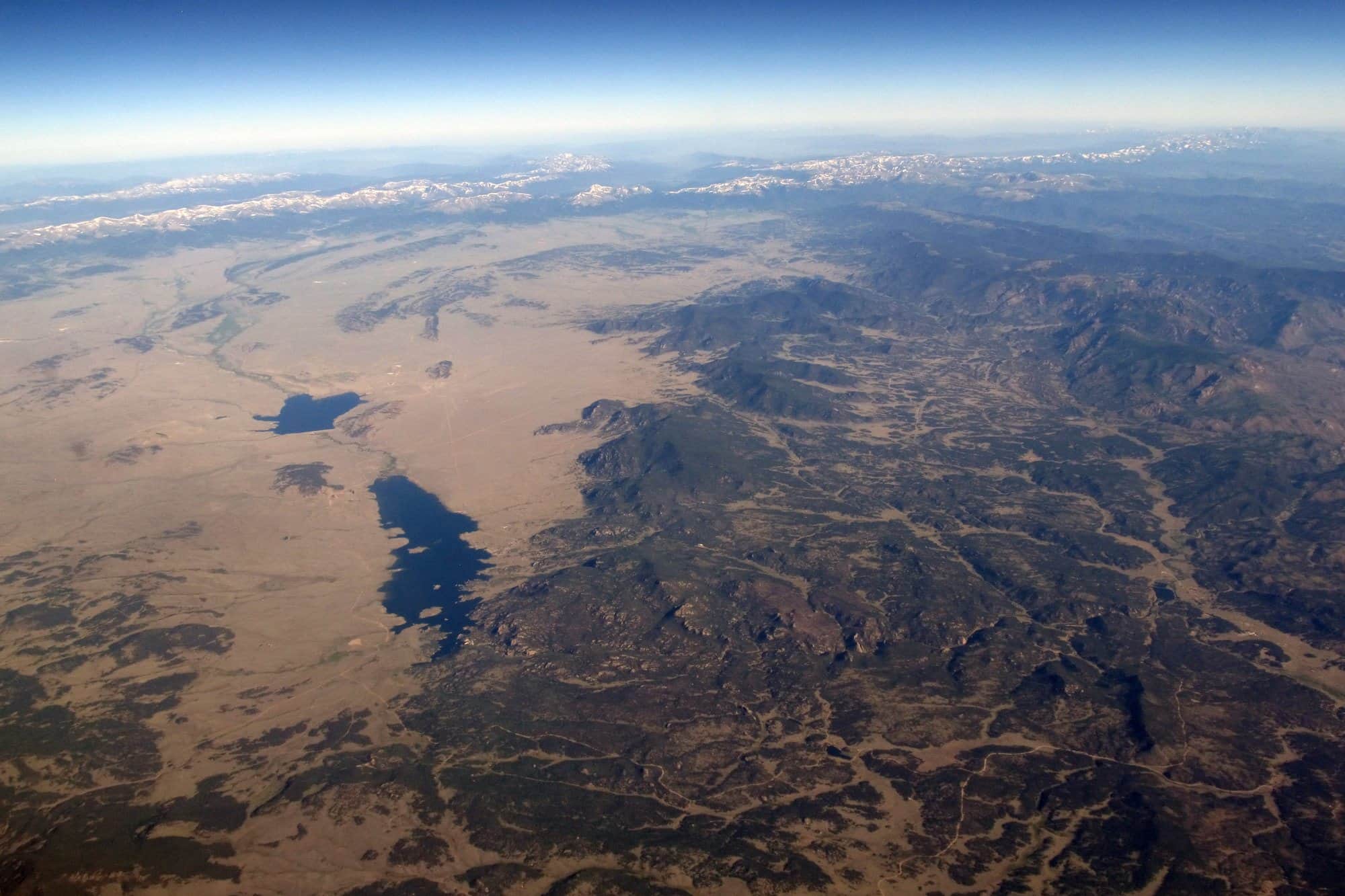 An aerial view of Eleven Mile State Park and the South Park landscape near the Dream Stream in Colorado