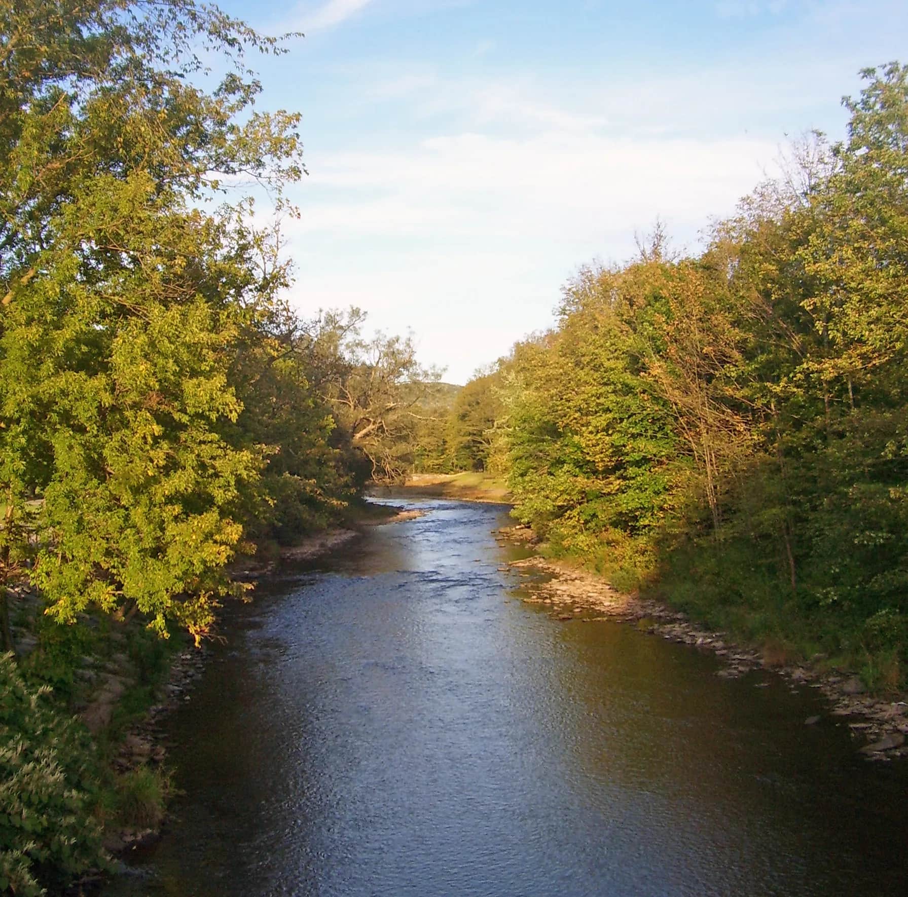 East Branch Delaware River viewed from the Bridge Street and NY 30 bridge in Margaretville, New York, in September 2008