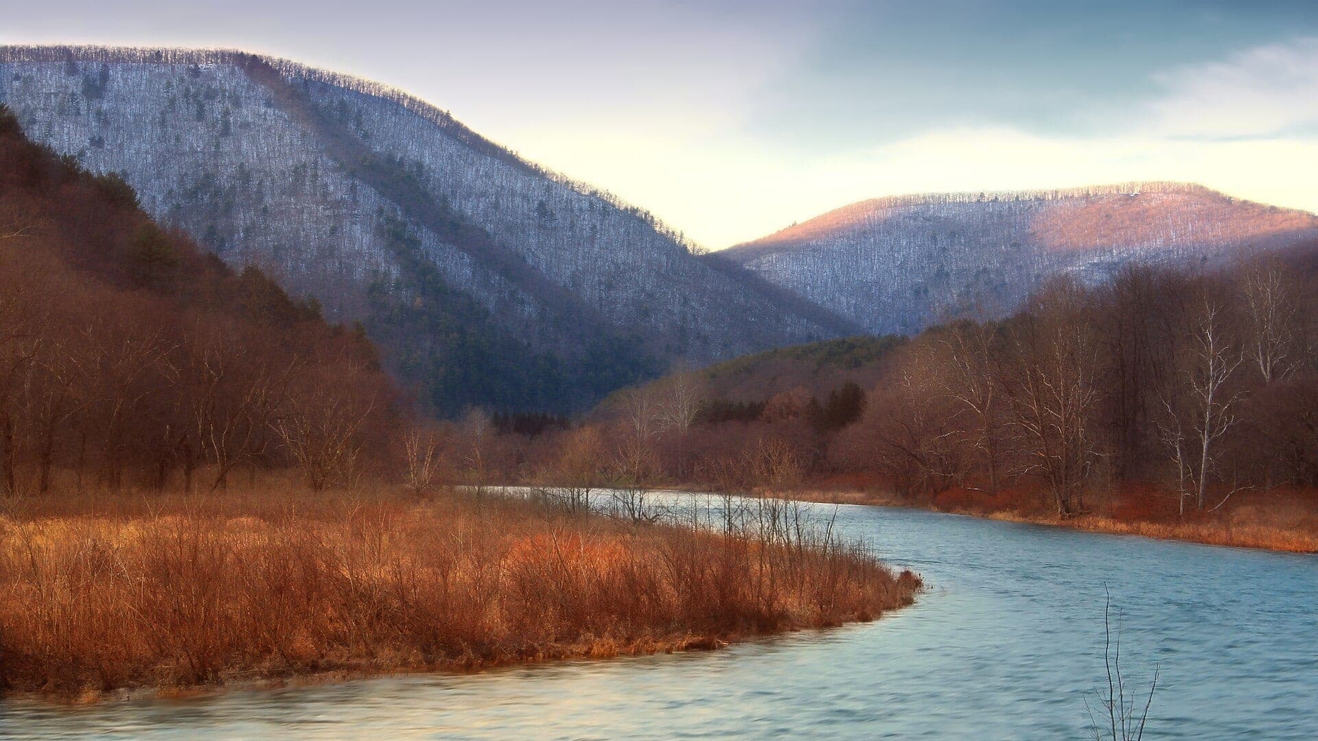Pine Creek curving through a forested Pennsylvania valley