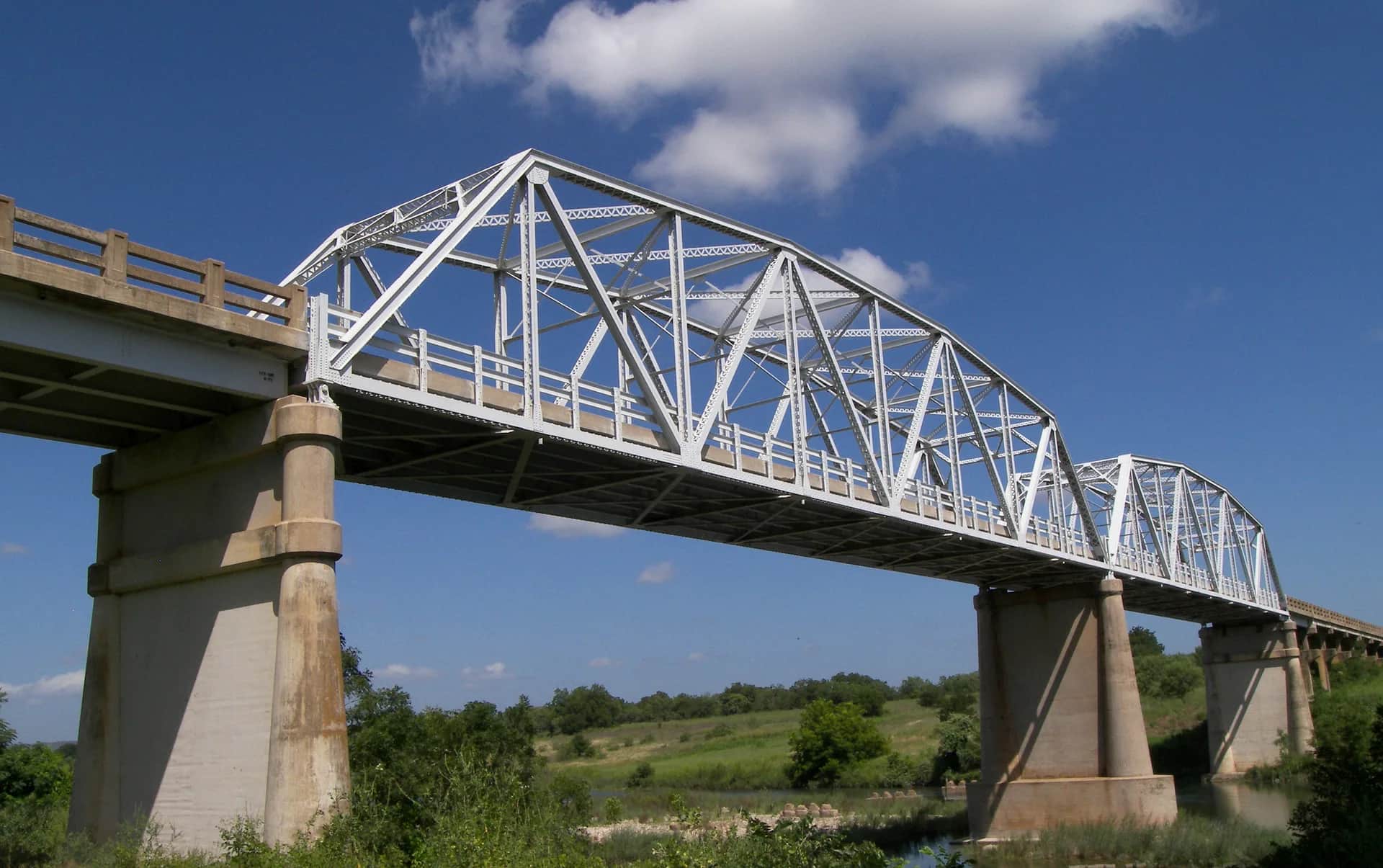 State Highway 9 Bridge spanning the Llano River in Mason County, Texas, photographed in July 2010.