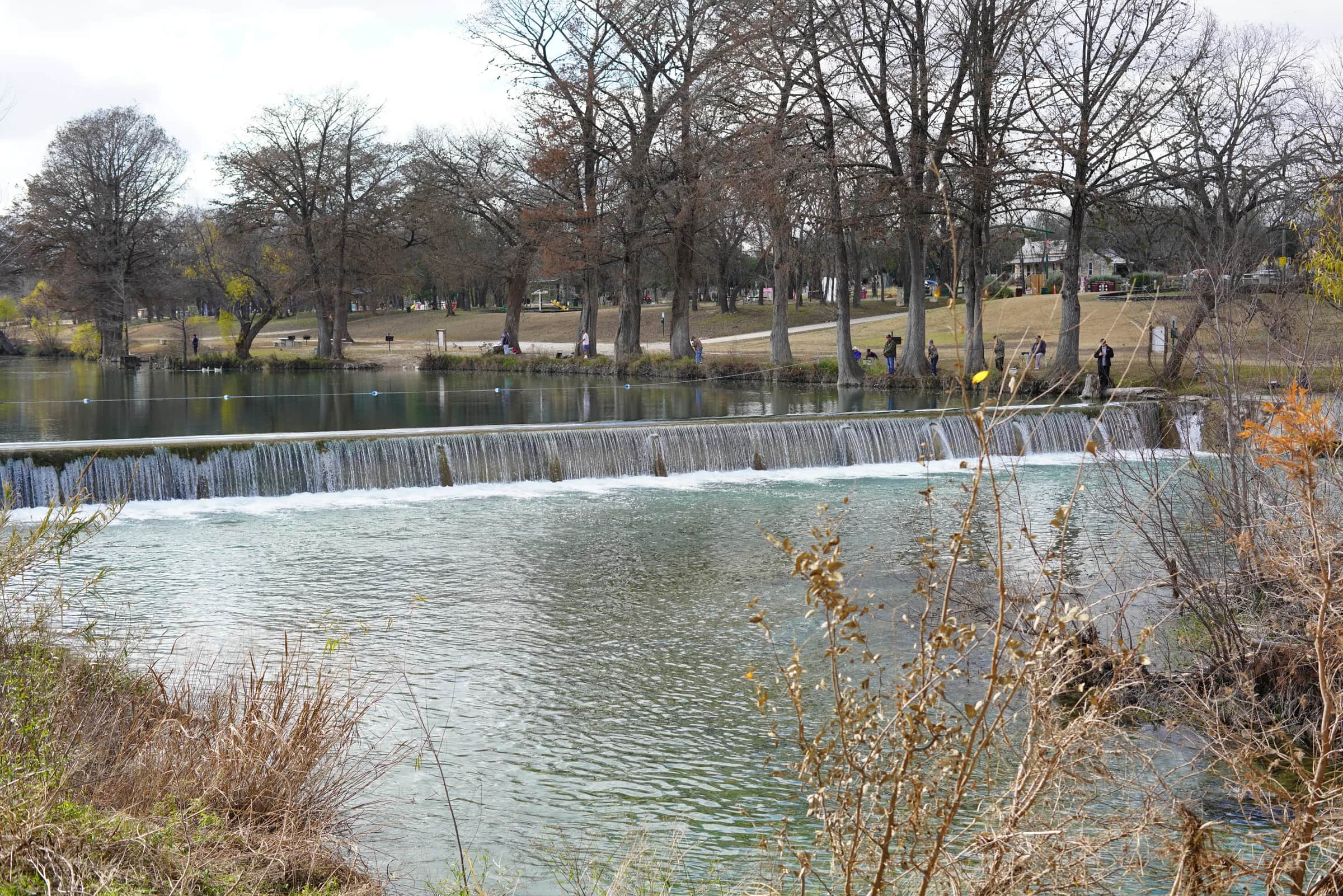 Medina River looking upstream near State Route 16 in Bandera, Texas, in December 2018.