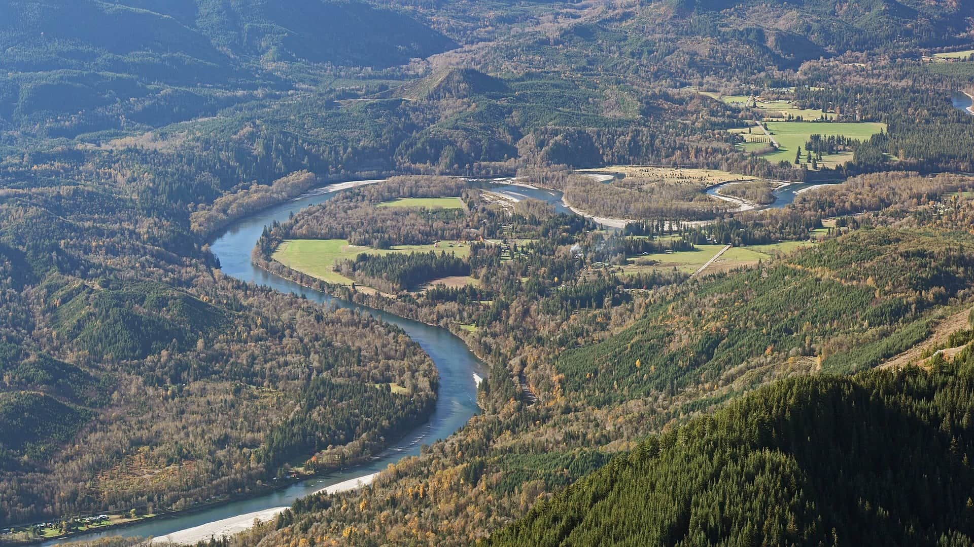 Historical view of Washington's Skagit River near Van Horn from Sauk Mountain Trail, October 2013