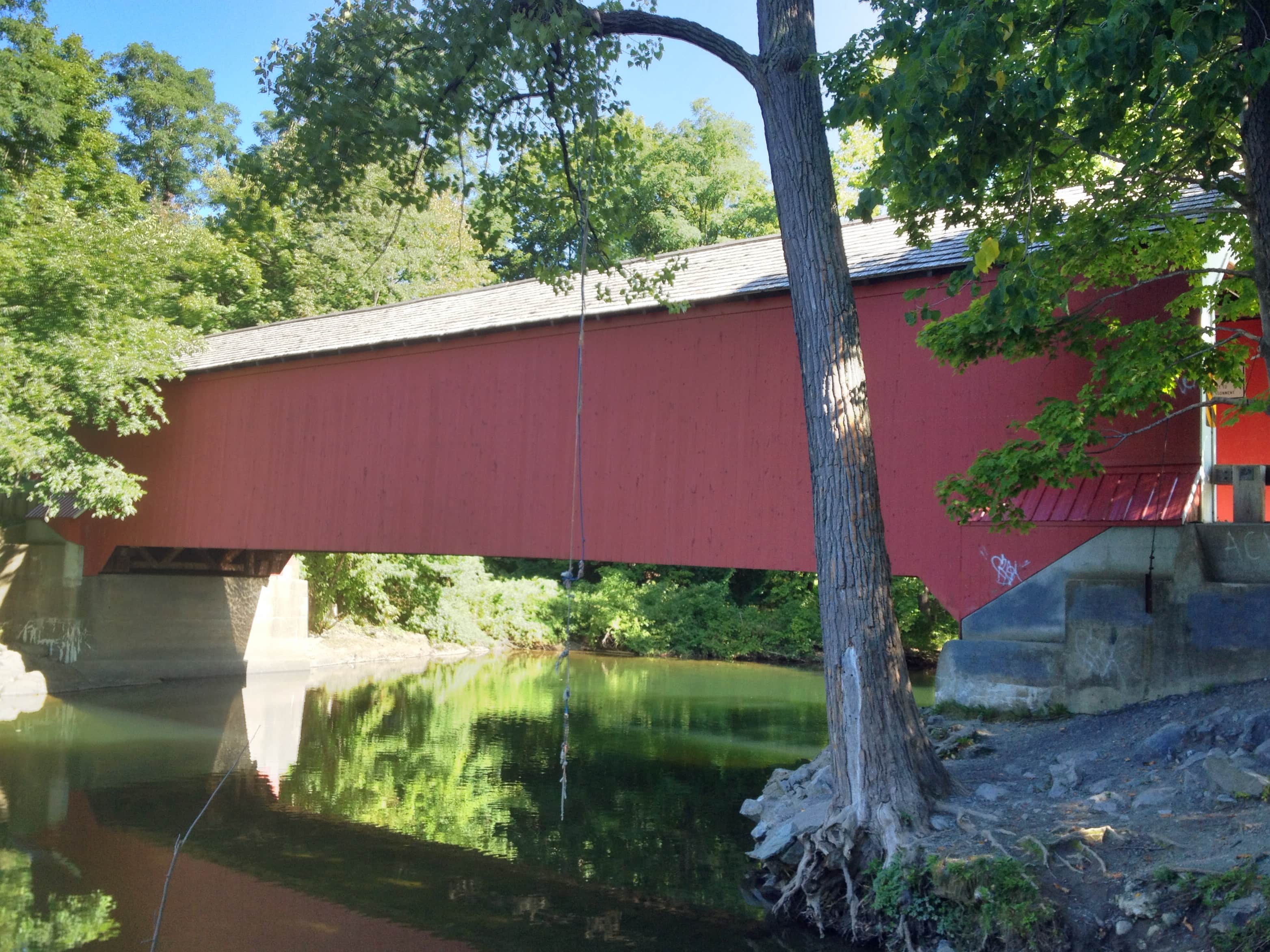 Historical photograph of the Batten Kill beneath Eagleville covered bridge in New York, August 2014